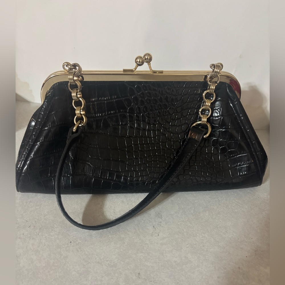 Liz Claiborne Black Alligator Vintage Inspired Gold Accents New without tags